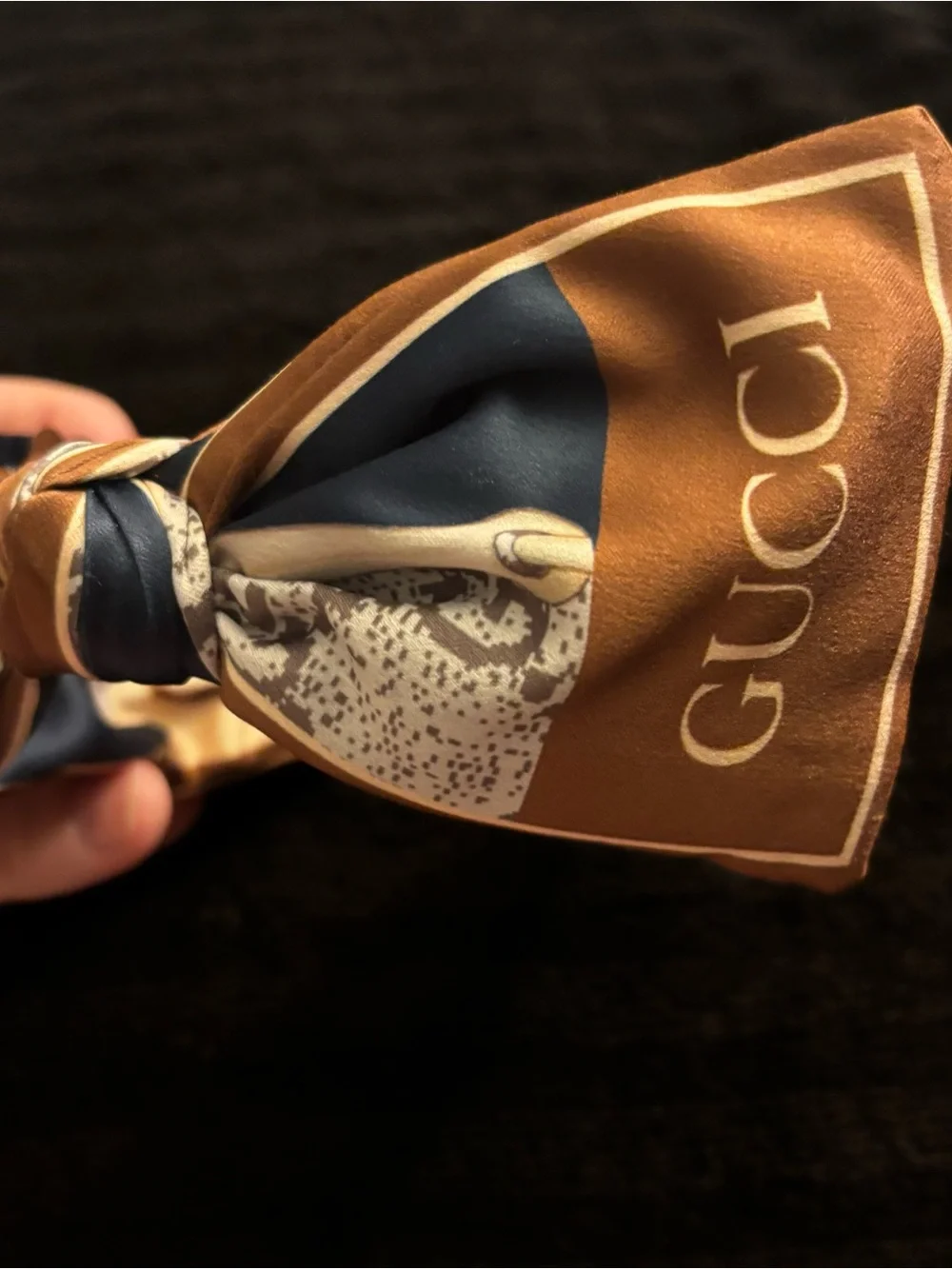 Brown & Navy Silk Bow Headband